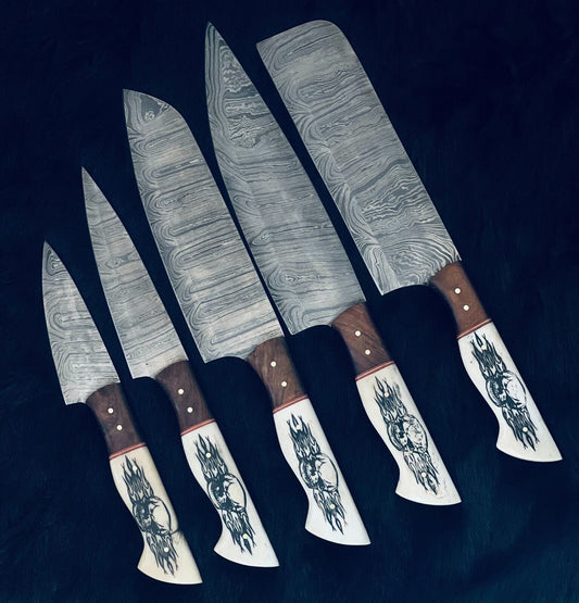 9" to 13" Custom Handmade Damascus Steel Chef Set Kitchen Knifes