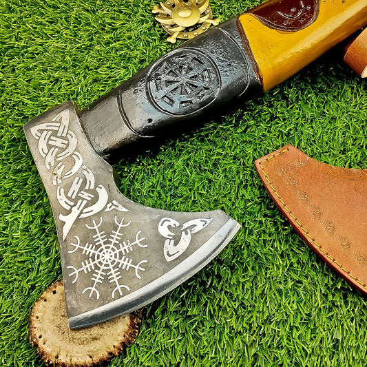 Hand Forged Viking Valhalla Axe 20 Inch with Painted Wood Handle