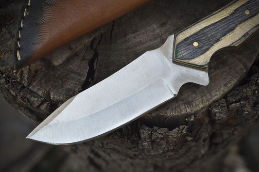 9" Custom Hand Forged Skinner Knife | AUS-8 Steel Blade | Hard Wood Handle with Leather Sheath | Survival Knife