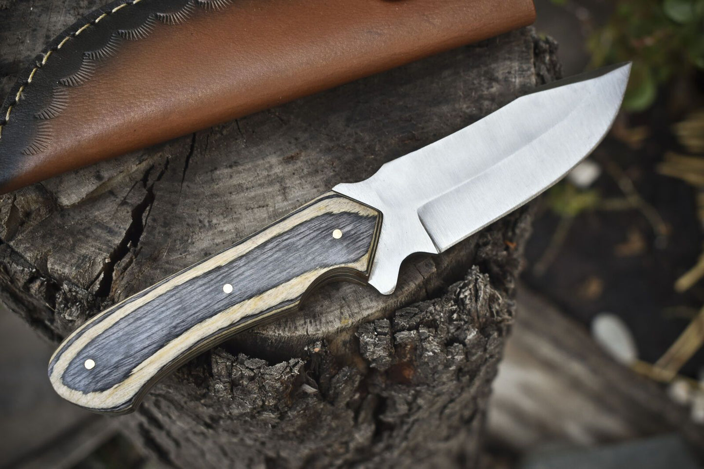 9" Custom Hand Forged Skinner Knife | AUS-8 Steel Blade | Hard Wood Handle with Leather Sheath | Survival Knife