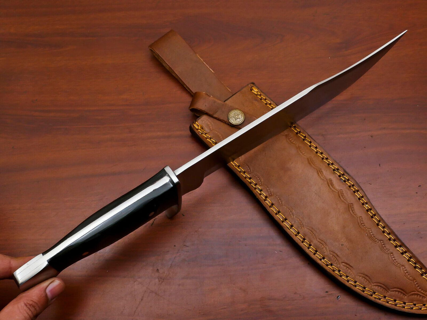 Handmade D2 Steel Full Tang Bowie Hunting Knife with Steel Guard – 12 Inch