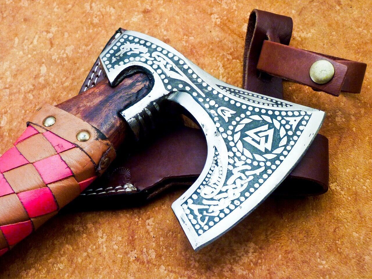 13.5 Inch Hand Forged Viking Bearded Hatchet Carbon Steel Axe with Wooden Handle