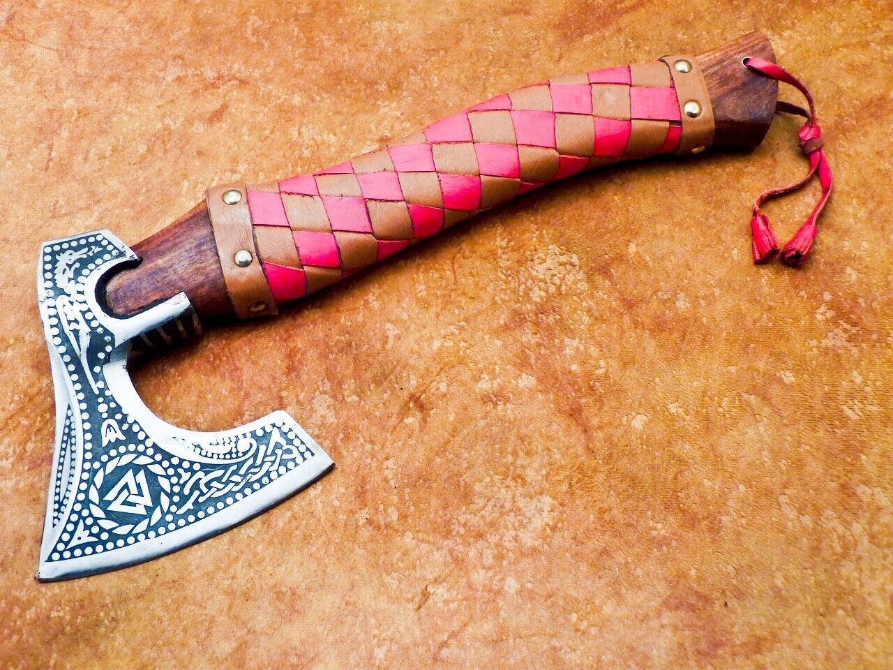 13.5 Inch Hand Forged Viking Bearded Hatchet Carbon Steel Axe with Wooden Handle