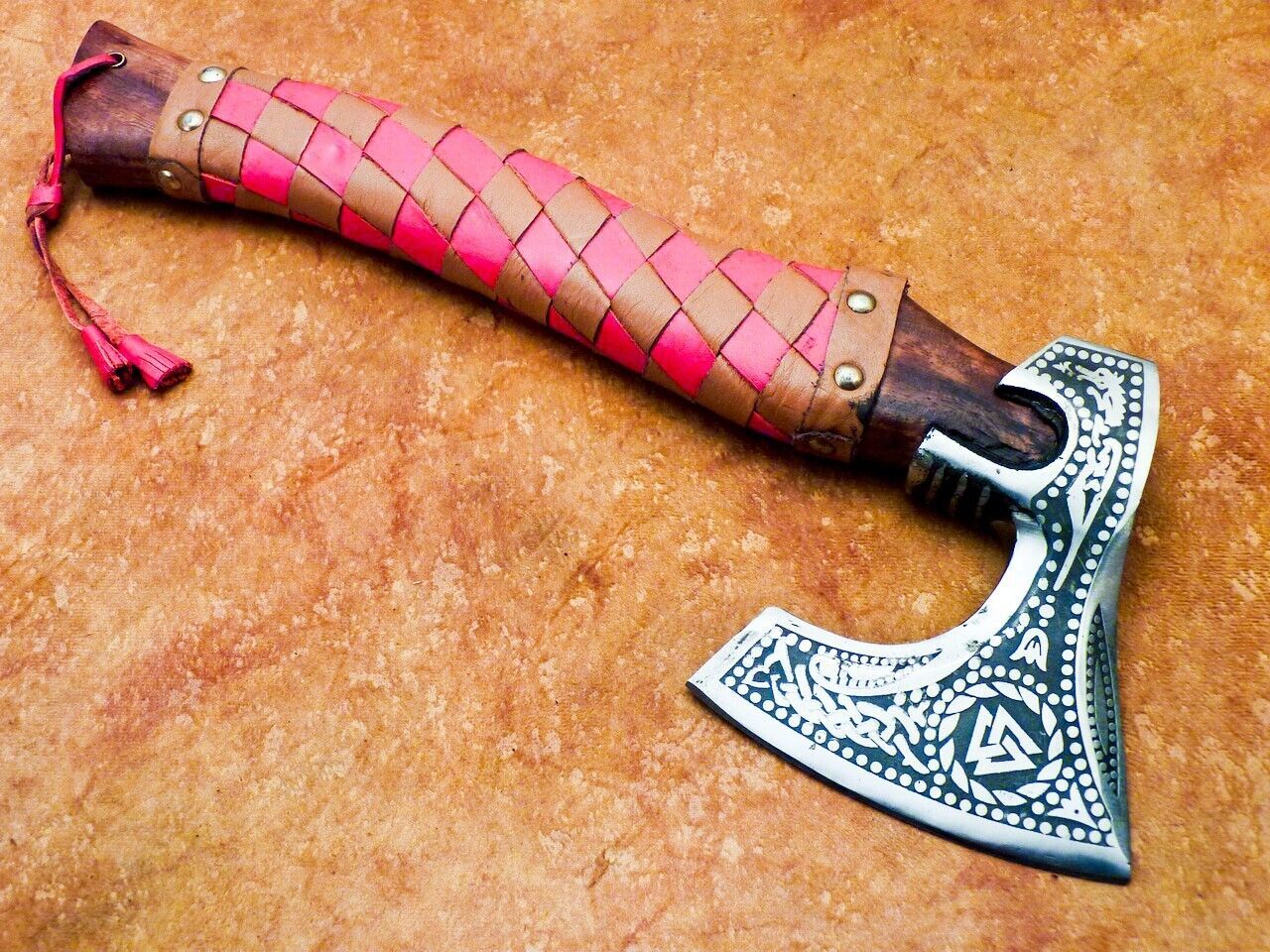 13.5 Inch Hand Forged Viking Bearded Hatchet Carbon Steel Axe with Wooden Handle