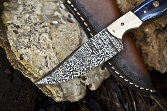 8" Twist Damascus Skinner Knife Hard Wood Handle Handmade Survival Tool