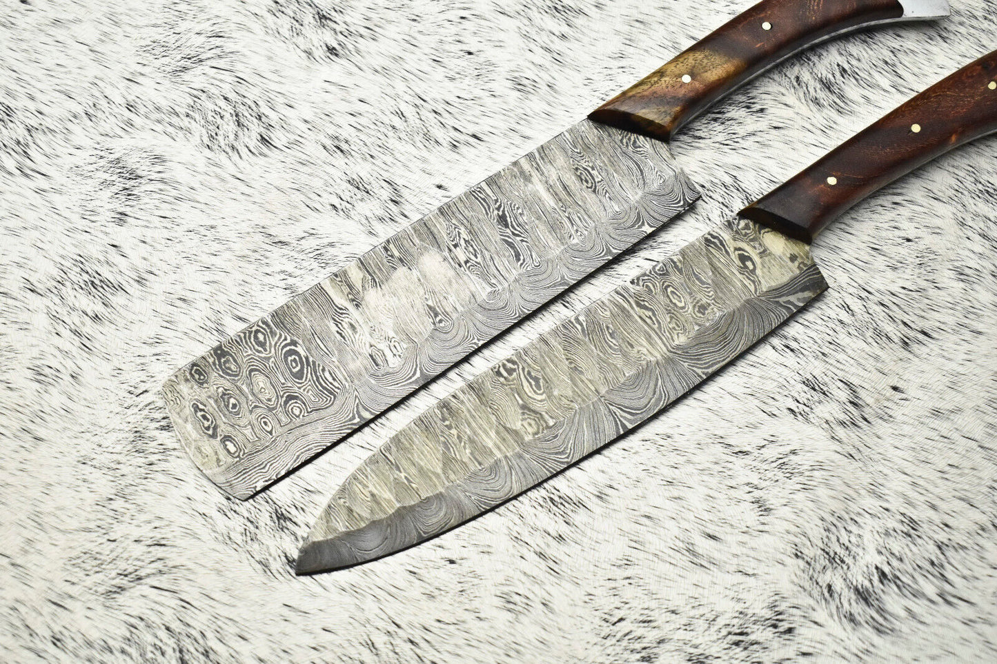Set of 2 Handmade Damascus Steel Chef Knives | Full Tang Kitchen Cutlery Set