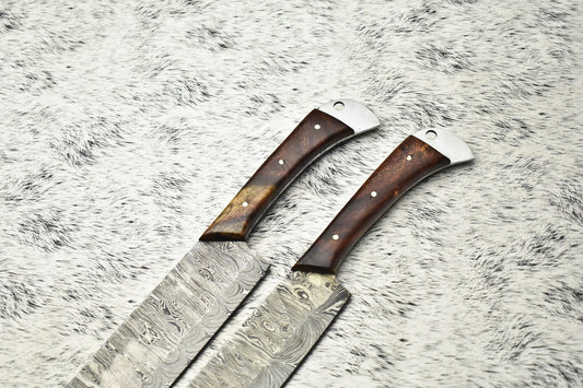 Set of 2 Handmade Damascus Steel Chef Knives | Full Tang Kitchen Cutlery Set