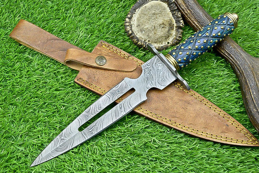 14 Inch Handmade Damascus Steel Hunting Dagger Knife with Hardwood Handle and Sheath