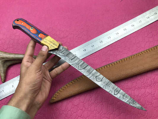 14" Handcrafted Damascus Fillet Knife Damascus Steel Knife W/Sheath
