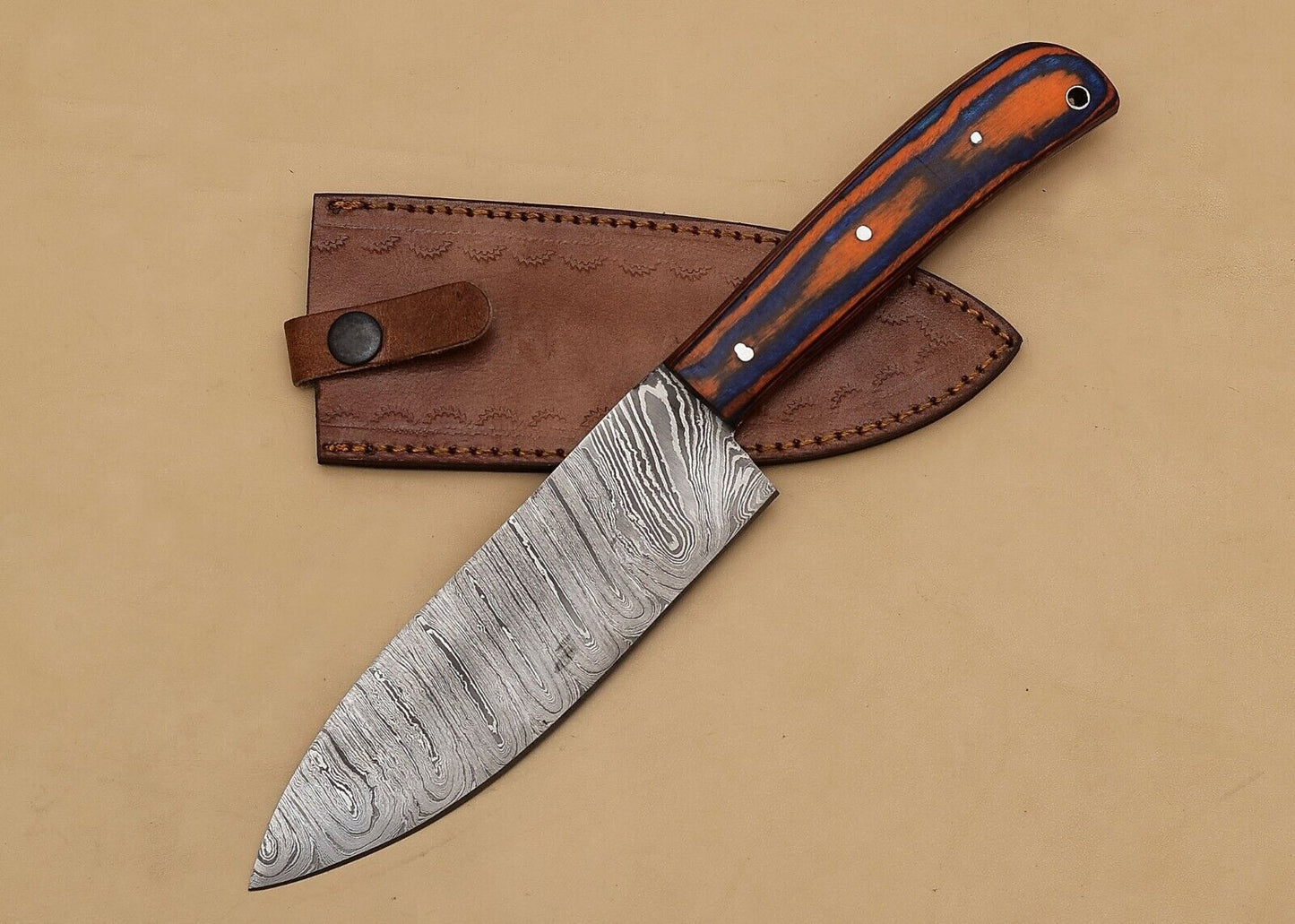 Kitchen Chef Fillet Knife with Pakka Wood Handle & Leather Sheath