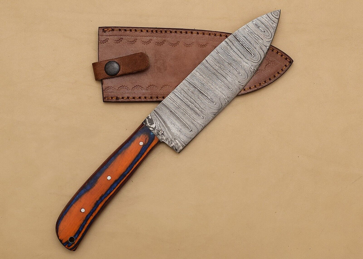 Kitchen Chef Fillet Knife with Pakka Wood Handle & Leather Sheath