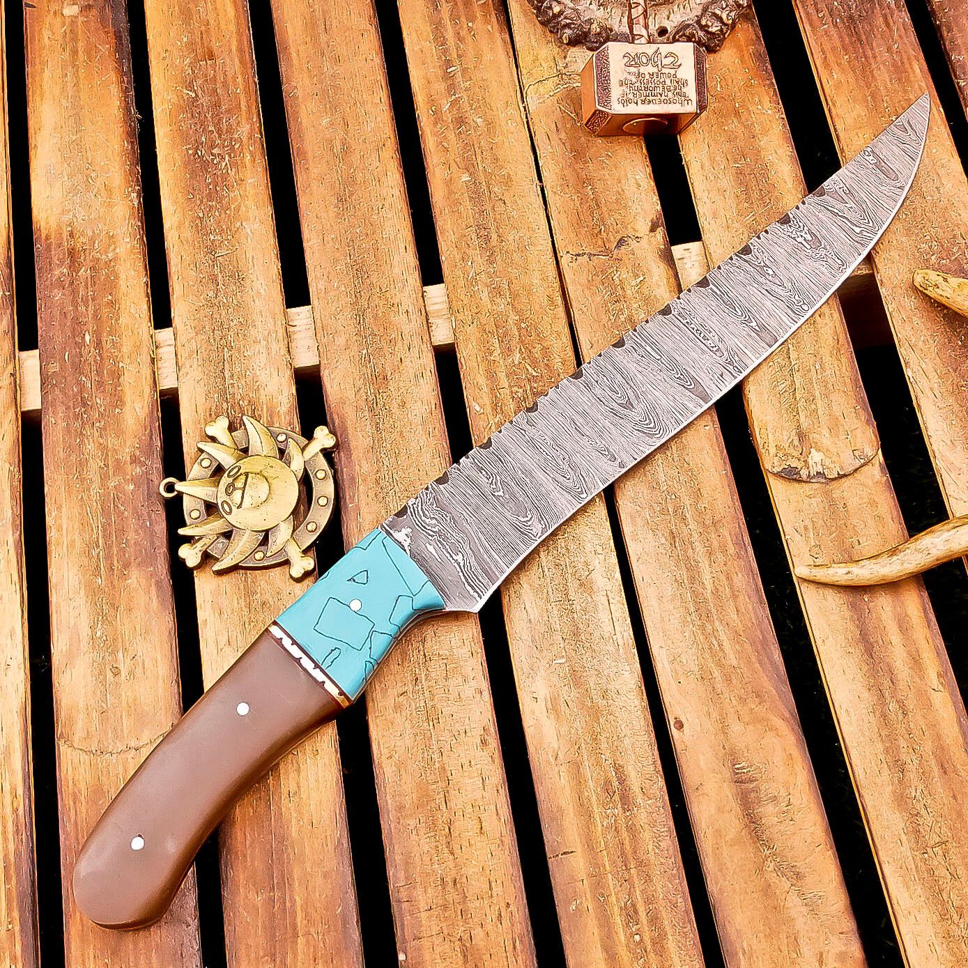Custom Handmade Damascus Steel Bowie Knife – Camping & Hunting Knife