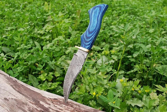 CUSTOM DAMASCUS STEEL KNIFE PUKKA WOOD HANDLE FIXED BLADE KNIFE SHEATH
