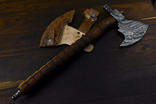 Handmade Damascus Pipe Tomahawk Axe Knife with Walnut Wood Handle – 23 Inch