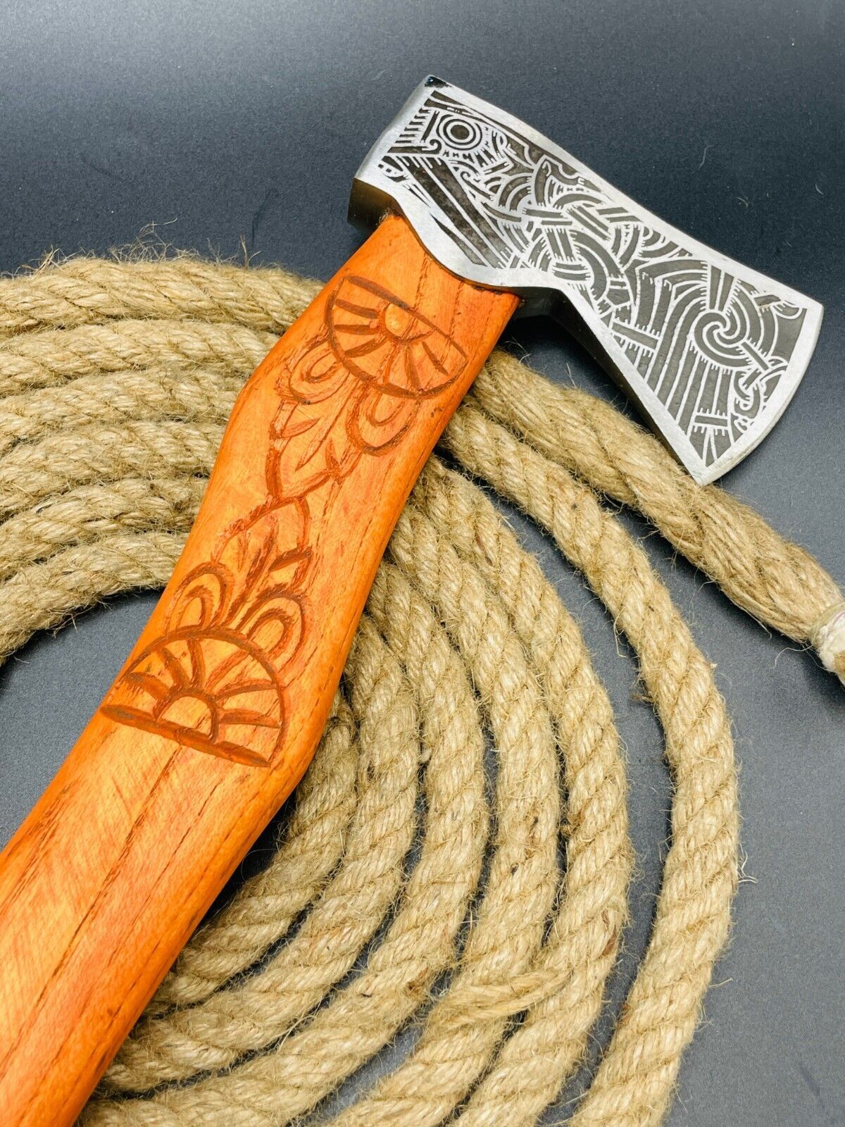 Hand Forged Carbon Steel Viking Tomahawk Axe 23 Inch Wooden Handle with Leather Sheath