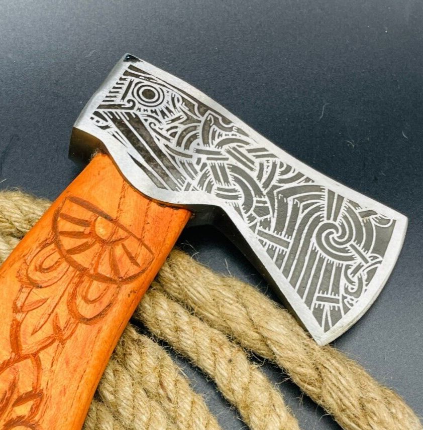 Hand Forged Carbon Steel Viking Tomahawk Axe 23 Inch Wooden Handle with Leather Sheath