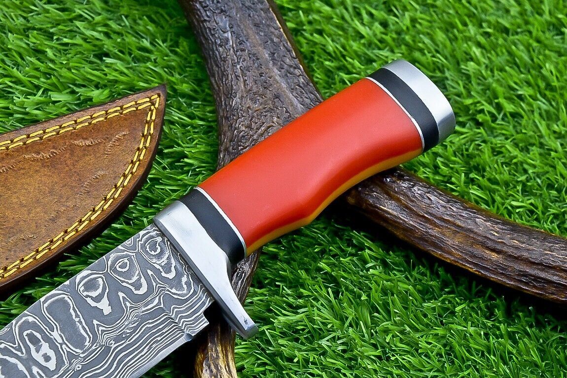 Heritage Forge 12 Inch Handmade Damascus Steel Bowie Knife with Resin Handle and Leather Sheath