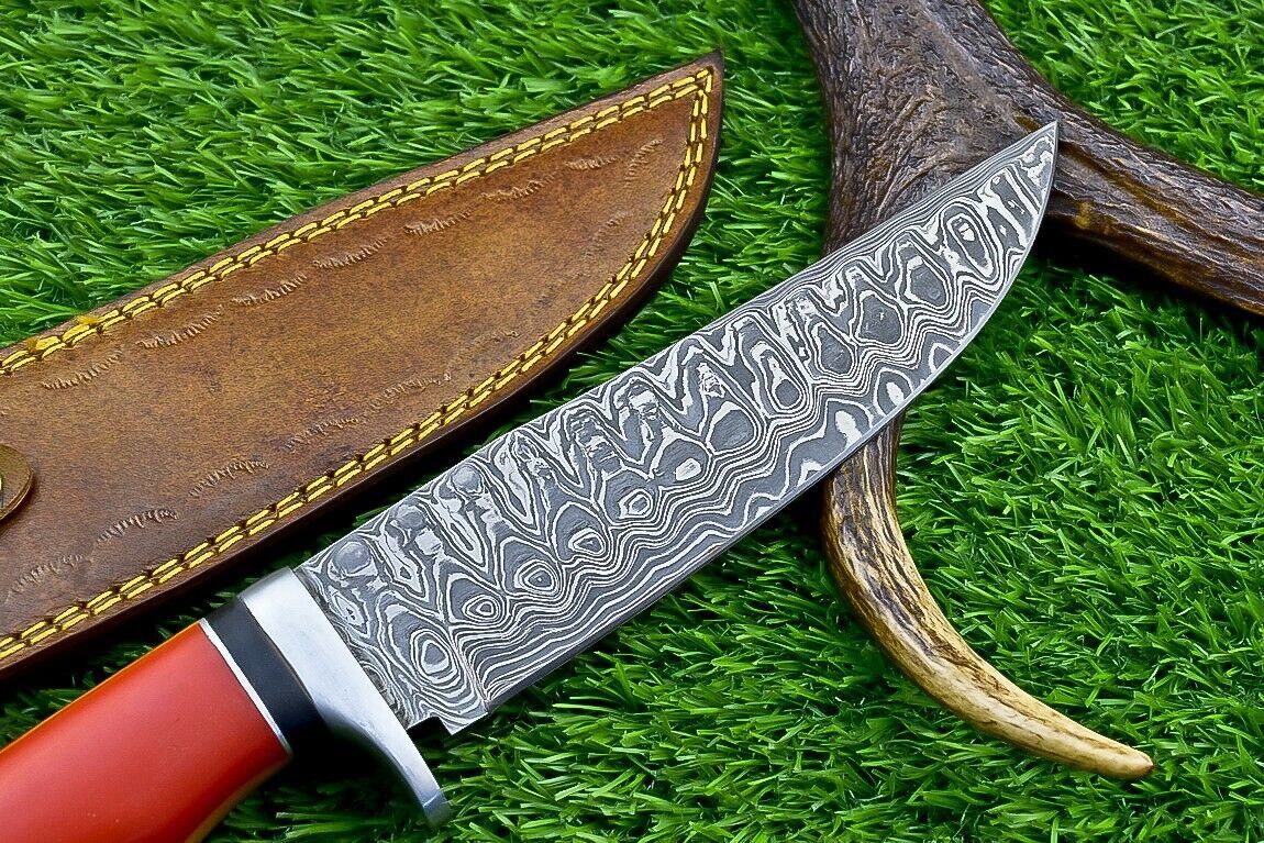 Heritage Forge 12 Inch Handmade Damascus Steel Bowie Knife with Resin Handle and Leather Sheath