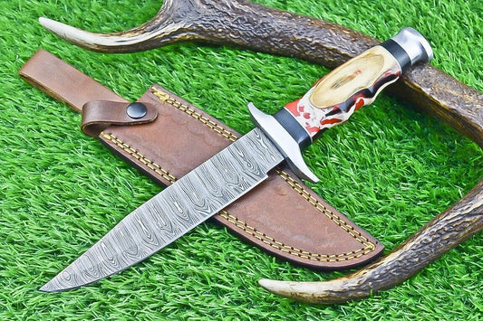 12 Inch Custom Damascus Steel Bowie Knife with Resin Handle