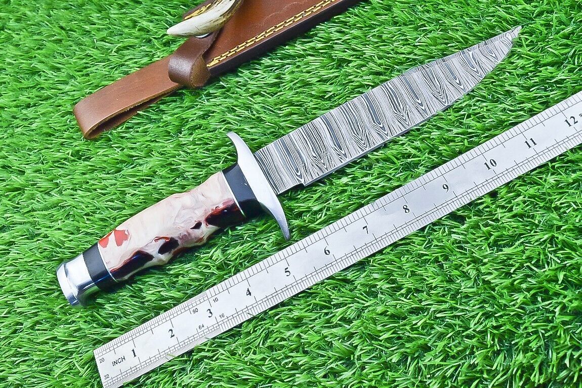 12 Inch Custom Damascus Steel Bowie Knife with Resin Handle