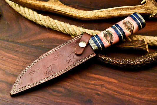 Damascus Steel Bowie Knife with Camel Bone Handle
