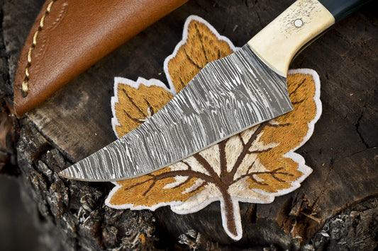 7.0" Twist Damascus Skinner Knife Mixed Handle Custom Fishing Collectible