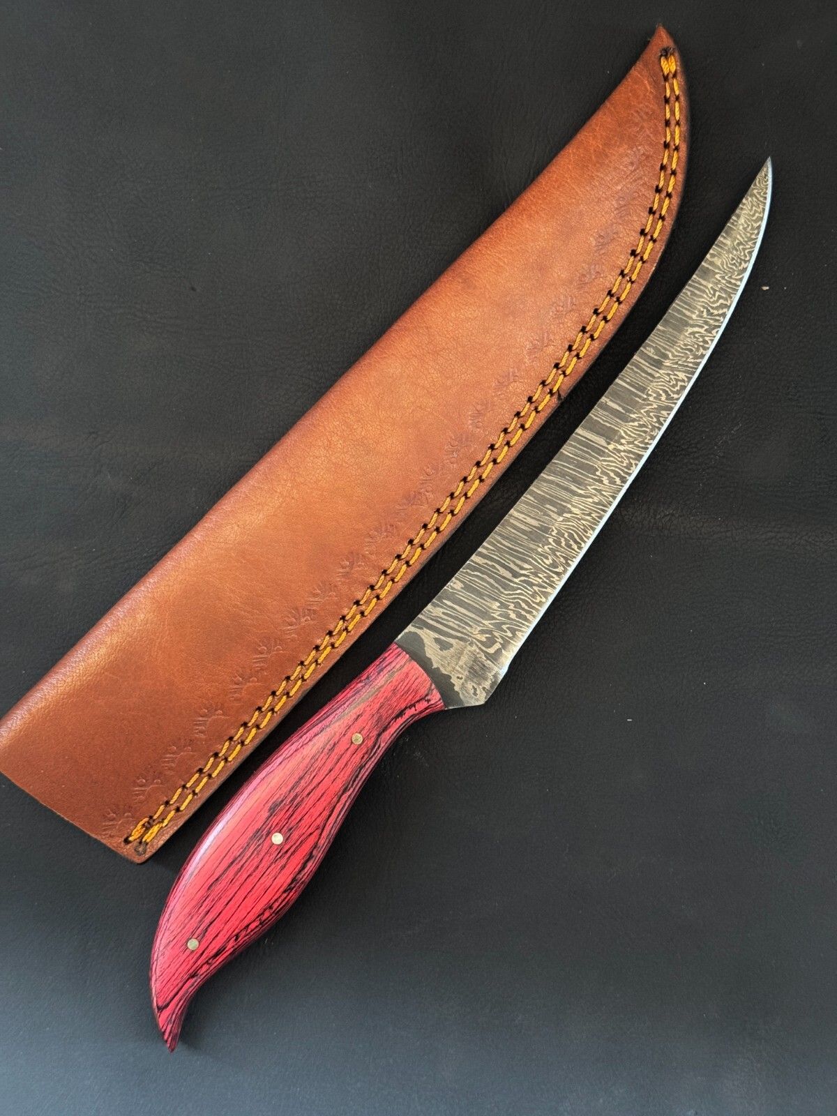 12.5" Custom Handmade Damascus Steel Fillet Knife with Pakka Wood Handle