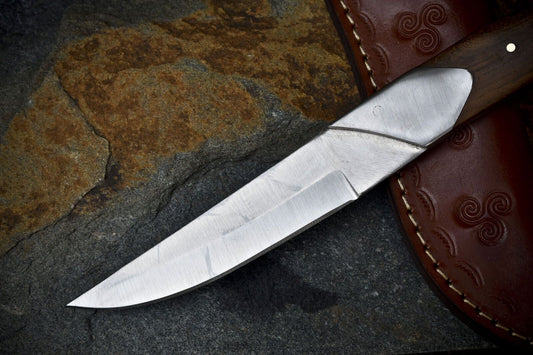 10" 440C Steel Skinner Knife with Walnut Wood Handle & Steel Bolster Leather Sheath