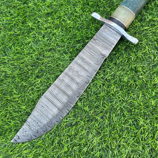 17" Handmade Damascus Steel Bowie Knife – Resin Handle & Steel Bolster