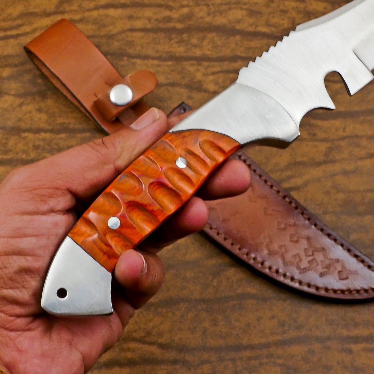 Pathfinder 12-Inch D2 Steel Full Tang Bowie Hunting Knife with Pakka Wood Handle