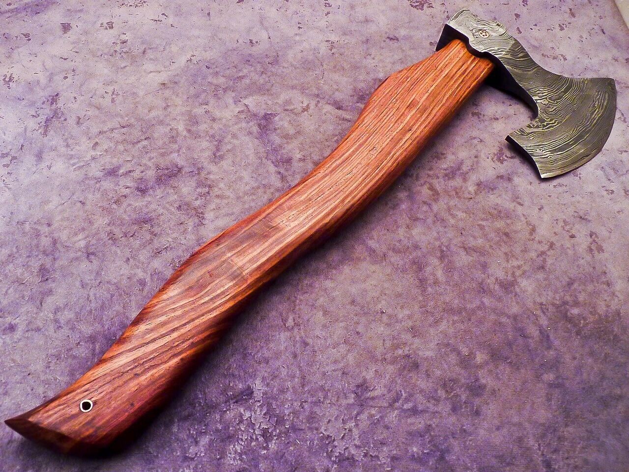 Unique Handmade Damascus Steel Axe 16-Inch with Natural Wood Handle and Leather Sheath