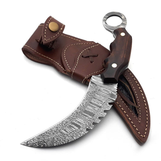 Karambit Knife Handmade Full Tang Damascus Karambit Knife with Wood Handle