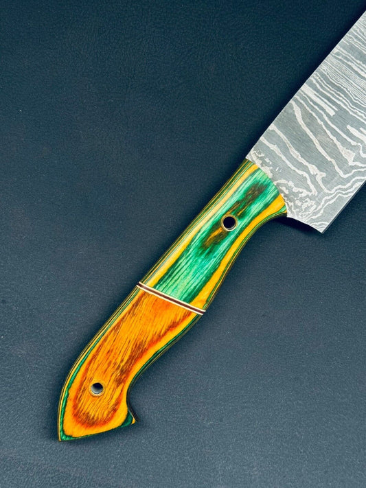 13" Handmade Firestorm Twist Damascus Steel Chef Knife with Bone & Wood Handle