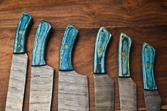 Premium 6-Piece Handmade Damascus Steel Chef Knife Set with Leather Bag