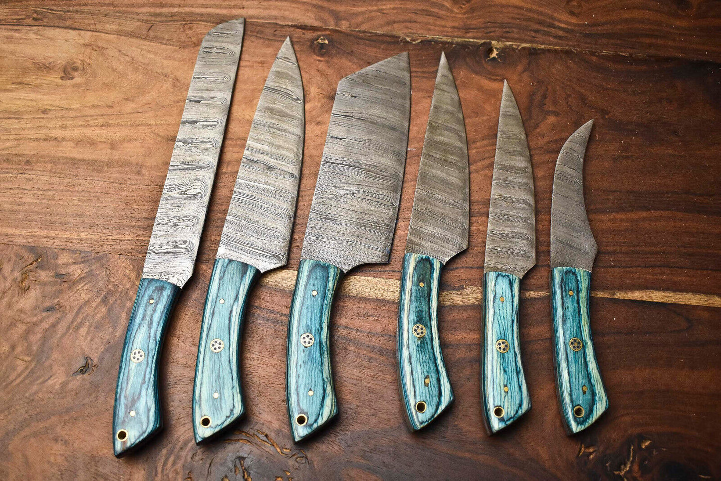 Premium 6-Piece Handmade Damascus Steel Chef Knife Set with Leather Bag