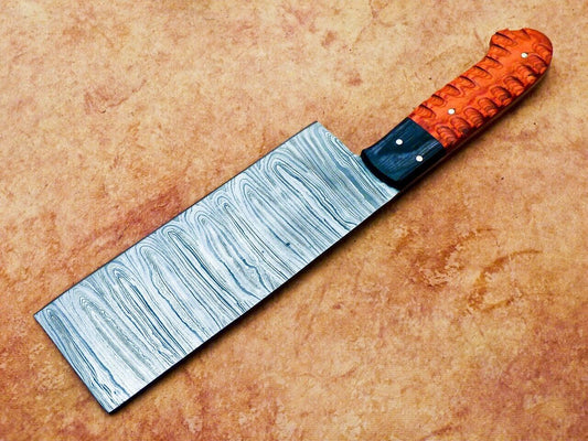 12" Professional Chef Chopper Knife Cleaver – Handmade Damascus Steel Blade, 7" Blade, Hard Wood Handle with Brass Pins