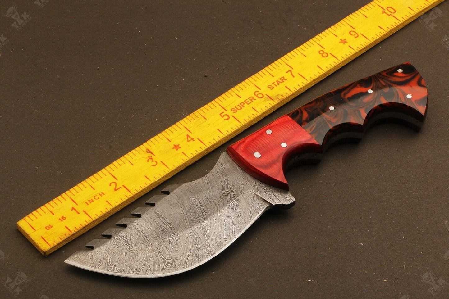 9" Handmade Damascus Bowie Knife Damascus Steel Knife with Resin Handle & Sheath