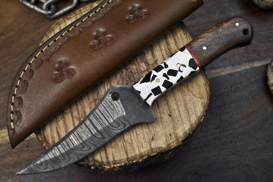 9" Twist Damascus Skinner Knife Mixed Material Handle Handmade Hunting Tool