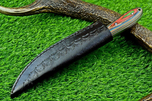 9" Full Tang Damascus Bowie Hunting Knife with Hardwood Handle – Custom Forged Blade