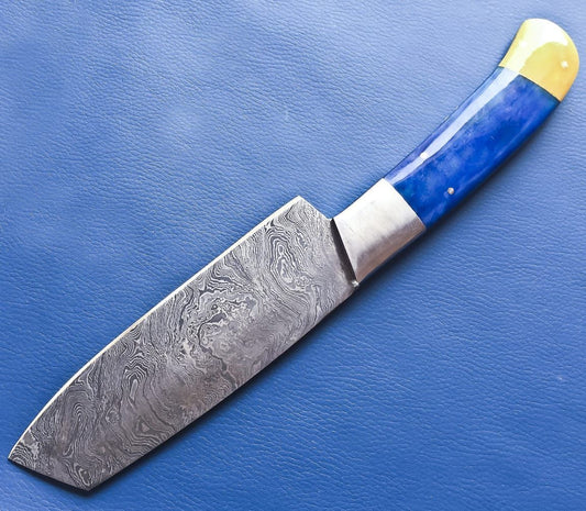 Custom Handmade Damascus Steel Chef Cleaver Knife with Leather Sheath