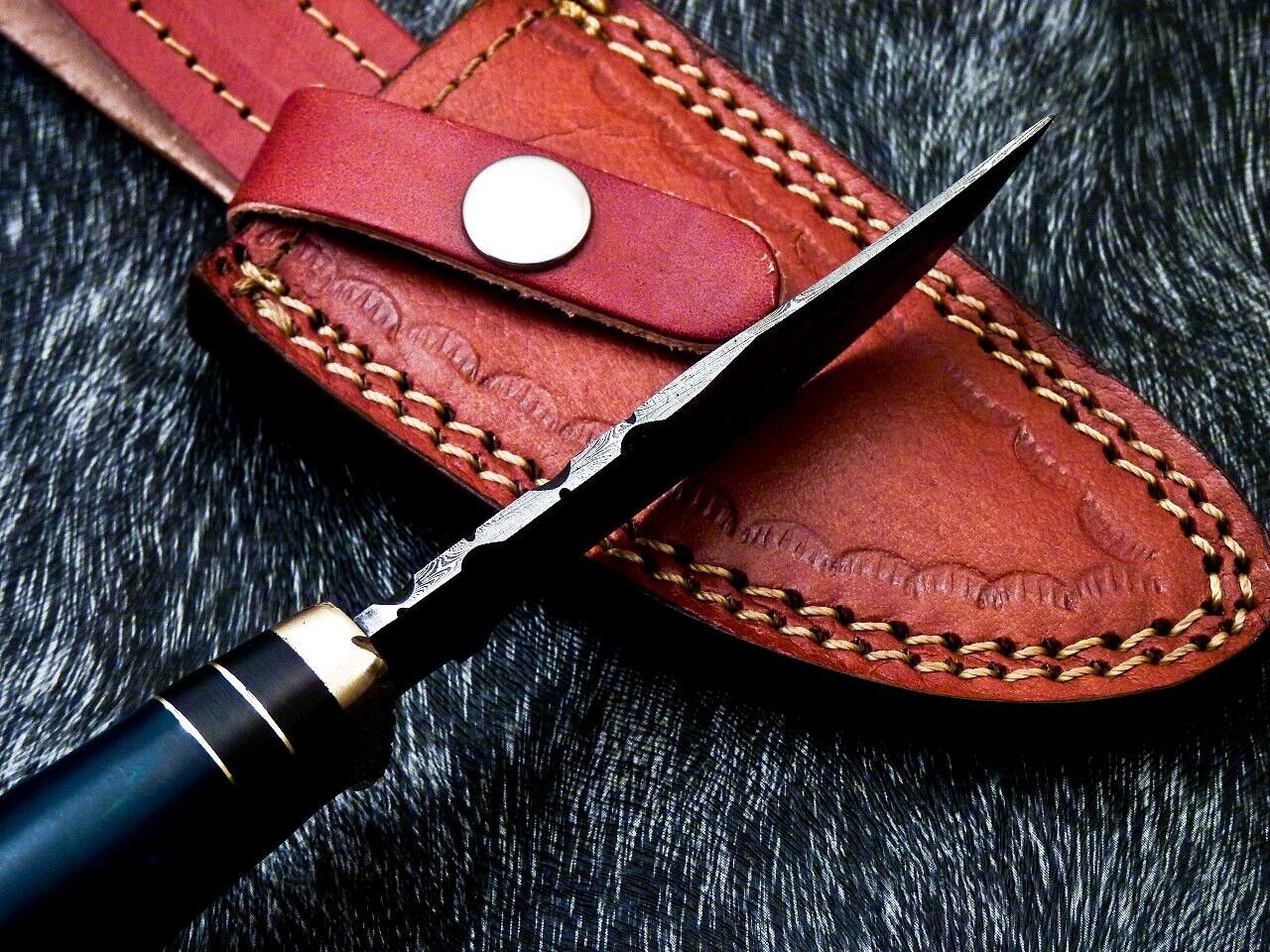 8" Handmade Damascus Steel Bowie Knife – Resin Handle & Leather Sheath