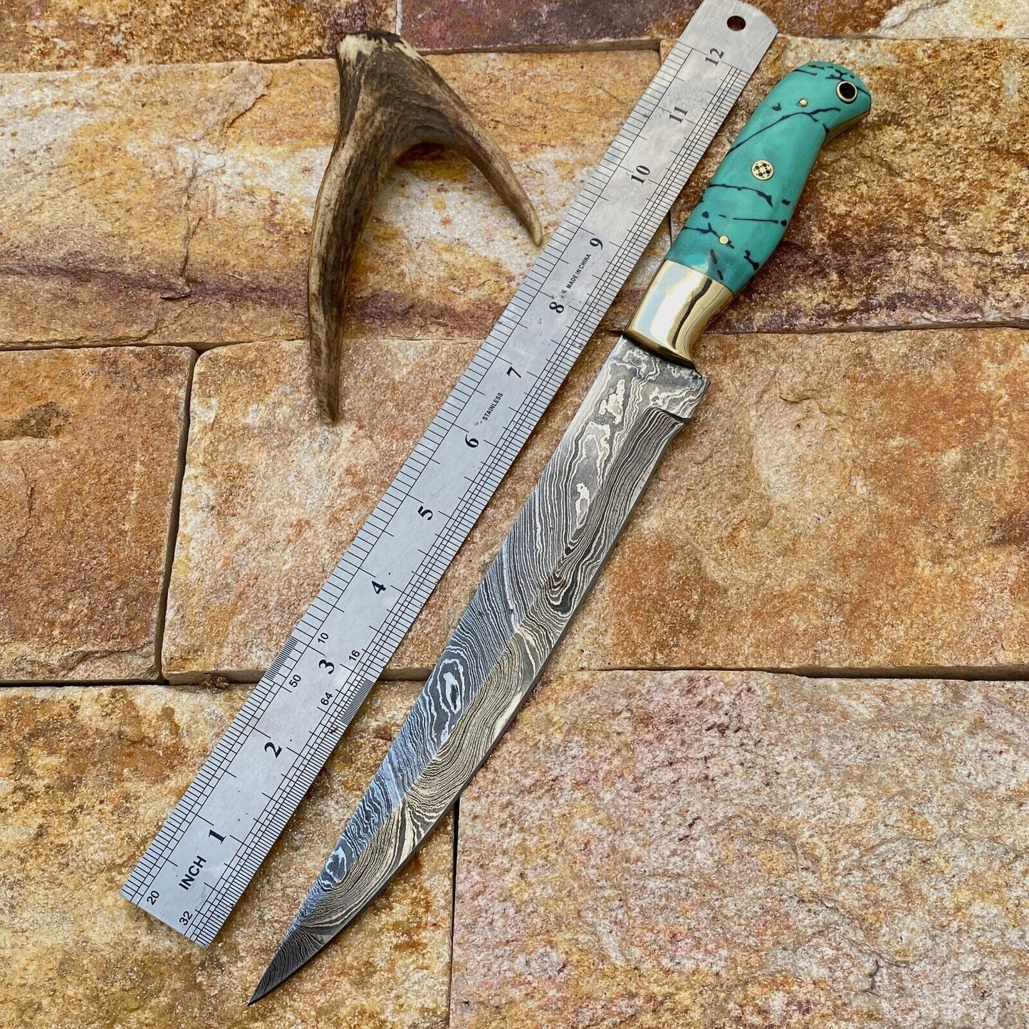 Artisan Damascus Fillet Chef Knife – Hand Forged with Brass Bolster