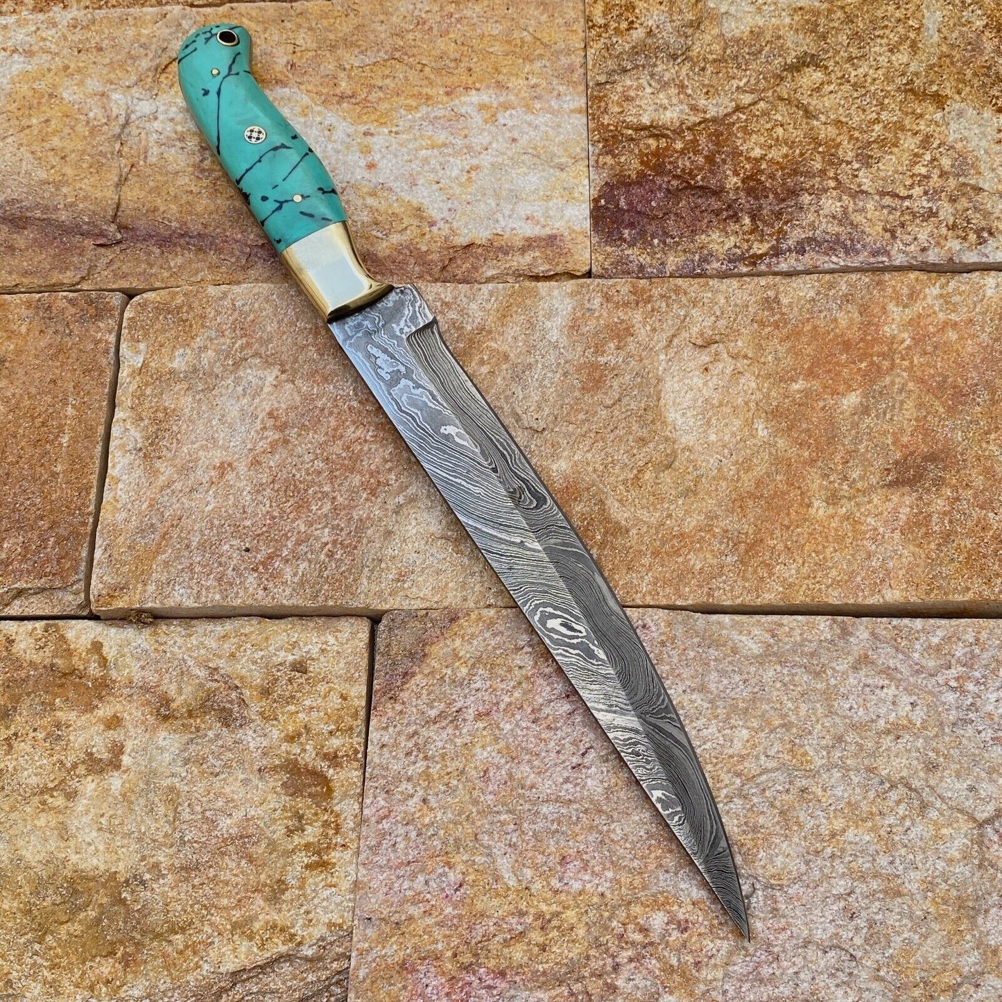 Artisan Damascus Fillet Chef Knife – Hand Forged with Brass Bolster