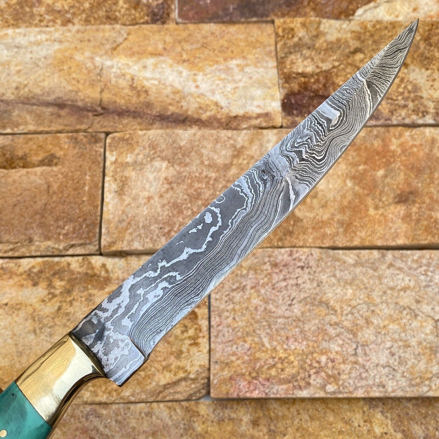 Artisan Damascus Fillet Chef Knife – Hand Forged with Brass Bolster