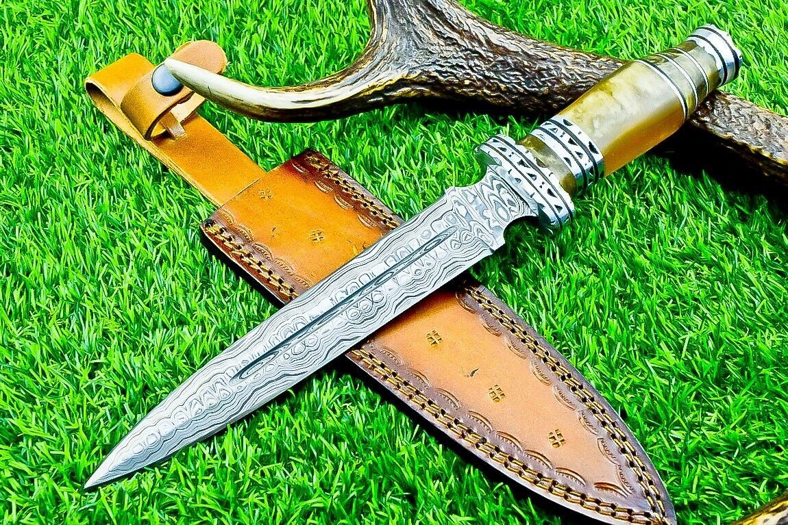 Heritage Forge 12.5 Inch Damascus Dagger Knife with Resin Handle and Double Edge Blade