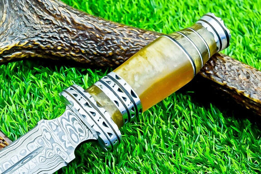 Heritage Forge 12.5 Inch Damascus Dagger Knife with Resin Handle and Double Edge Blade