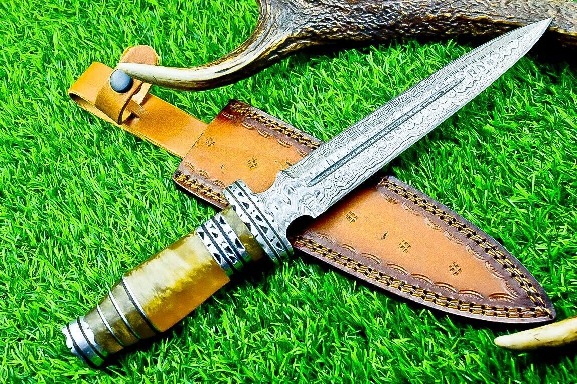 Heritage Forge 12.5 Inch Damascus Dagger Knife with Resin Handle and Double Edge Blade