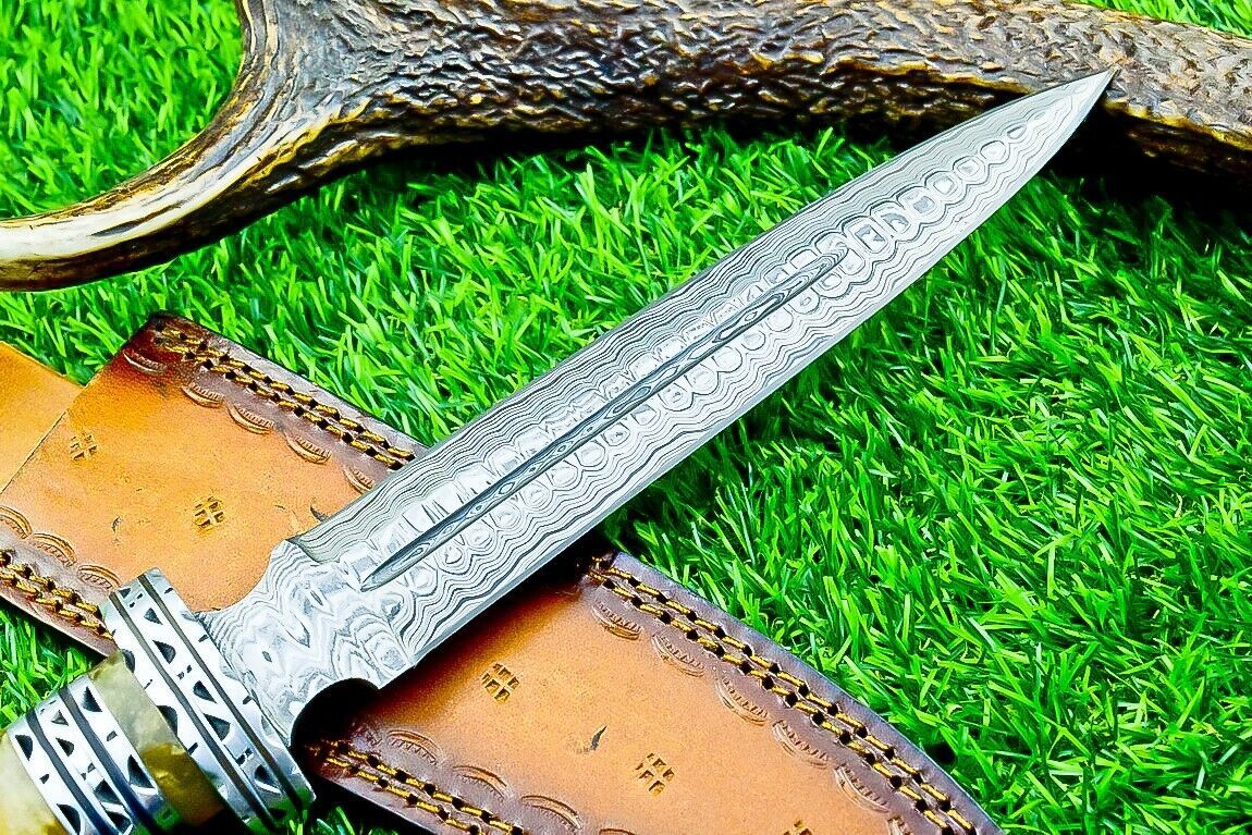Heritage Forge 12.5 Inch Damascus Dagger Knife with Resin Handle and Double Edge Blade