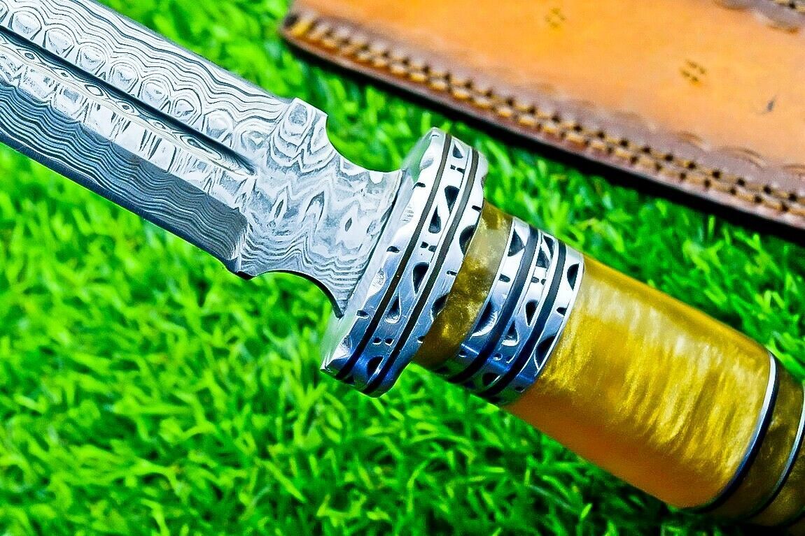 Heritage Forge 12.5 Inch Damascus Dagger Knife with Resin Handle and Double Edge Blade