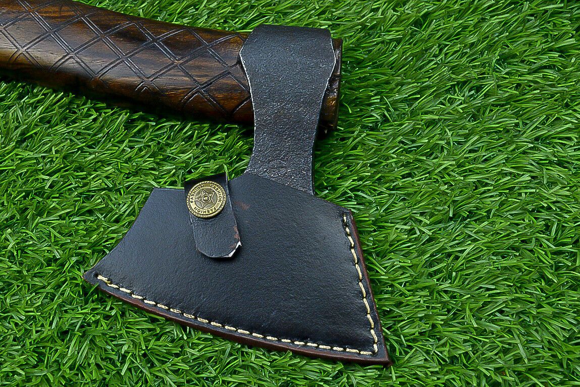 Handcrafted Viking Tomahawk Axe – Carbon Steel Blade with Rose Wood Handle and Leather Sheath, 12 Inch